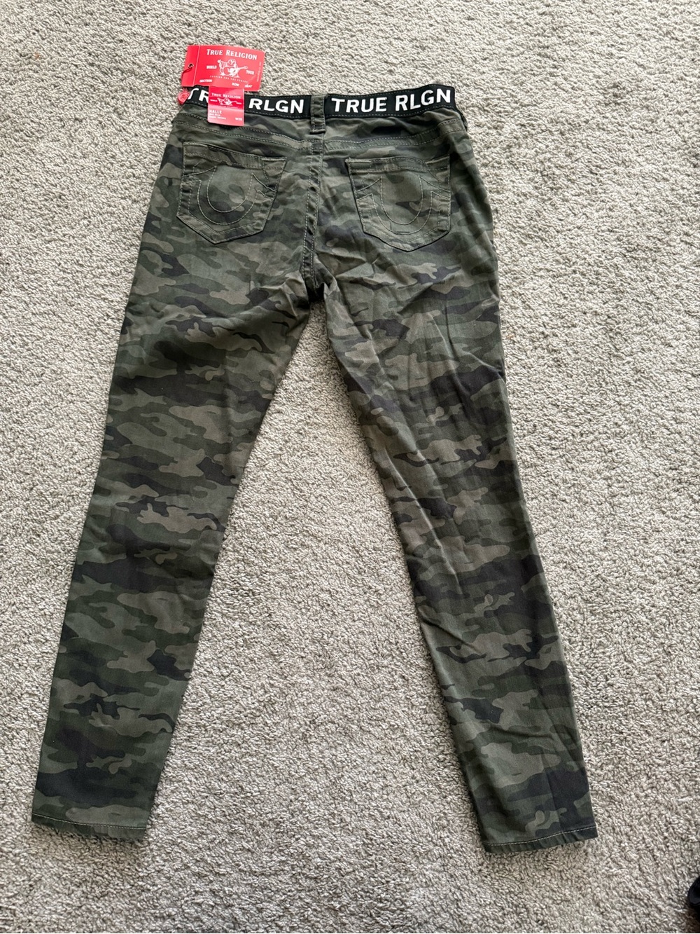 True Religion Women's Camo Skinny Jeans in Olive Green - Picture 2 of 5